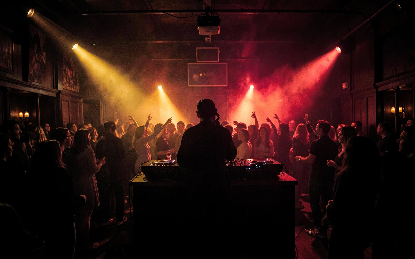 DJ playing to a packed crowd at The Leura Hotel nightclub